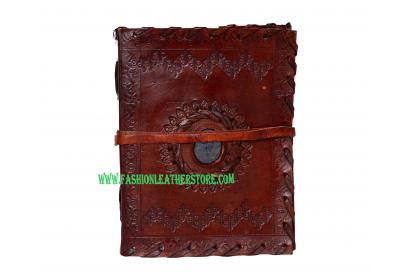 Vintage Trade Handmade Eco Friendly Large Stitched and Stoned Leather Journal Diary